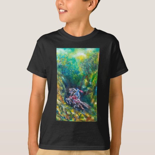 KNIGHT LANCELOT, HORSE RIST IN GROENBOSTER T-SHIRT (Voorkant)