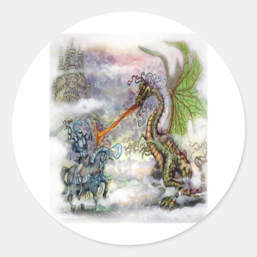 Knight n Dragon Ronde Sticker (Voorkant)