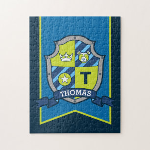 Knight prince crest gepersonaliseerd beer blauw gr legpuzzel