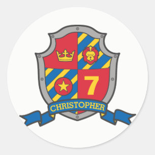 Knight shield aangepaste naam verjaardagsfeestje s ronde sticker