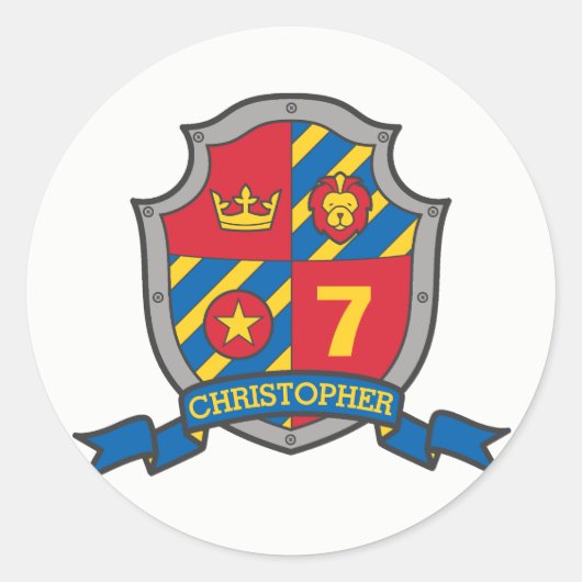 Knight shield aangepaste naam verjaardagsfeestje s ronde sticker (Voorkant)
