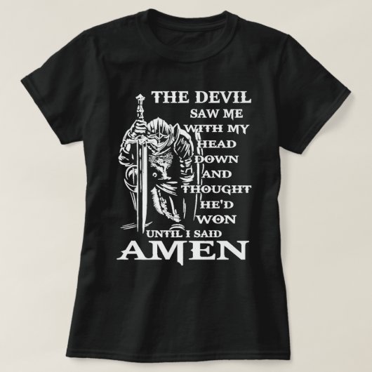 Knight Templar Kneeling Devil zag me met mijn hoof T-shirt (Design voorkant)