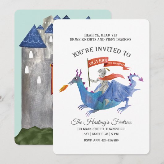 Knights and Dragons Invitation Kaart (Voorkant / Achterkant)