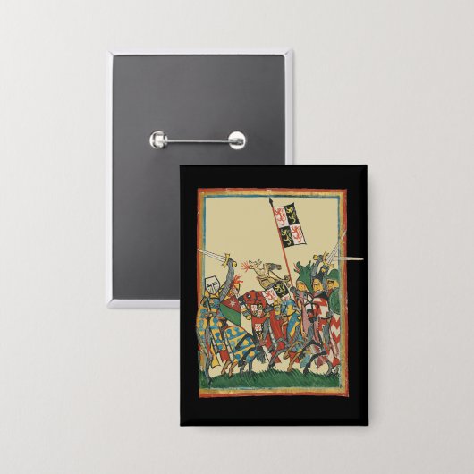 Knights Charging, 14e-eeuwse Codex Manesse Button (Voorkant / Achterkant)