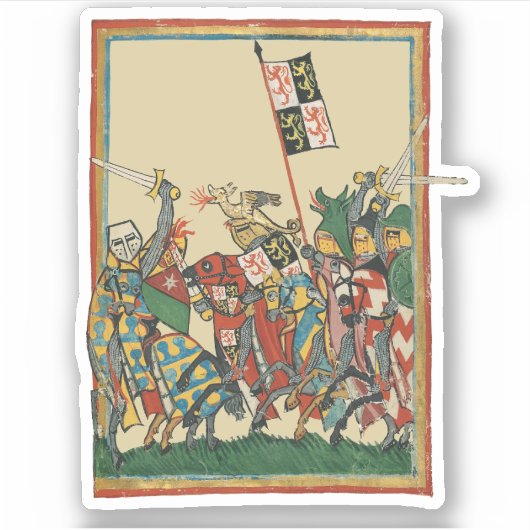 Knights Charging, 14e-eeuwse Codex Manesse Sticker (Voorkant)