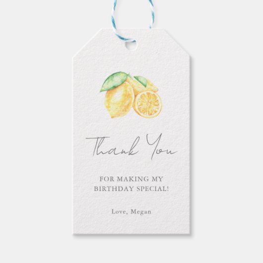 Knijp citroen citrus Baby eerste verjaardag dank u Cadeaulabel (Voorkant)