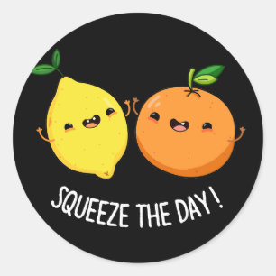 Knijp de dag Positieve Fruit Pun Dark BG Ronde Sticker