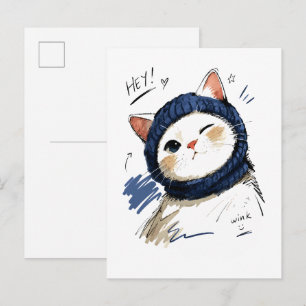 Knikkende Kat met Gezellige Brei Sjaal Briefkaart