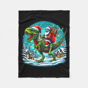 Knikkerende Kerstman rijdt op T Rex Dinosaur Grapp Fleece Deken