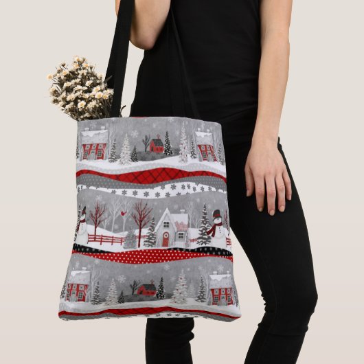 Knip kerstpatchwork OVER HET AFDRUKTAS Tote Bag (Dichtbij)