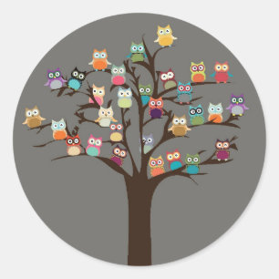 Knip Owl op boom Achtergrond Ronde Sticker
