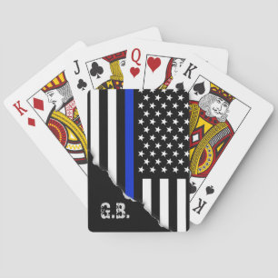 Knip uit Blauwe Lijn VS Vlag Aangepaste Initialen Speelkaarten