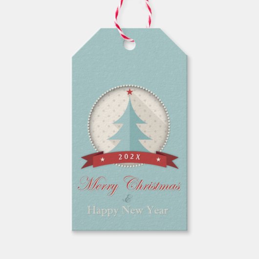 Knip van de Blauwe Kerstboom van de Retro Cadeaulabel (Voorkant)