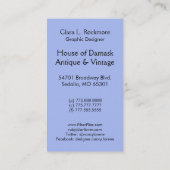 Knip Velvet, DUBBELE DAMASK in ROYAL BLUE Visitekaartje (Achterkant)