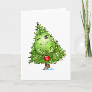 Knipogende kerstboom wenskaarten feestdagen kaart