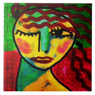 Knipoog Abstract digitaal portret van een vrouw Tegeltje