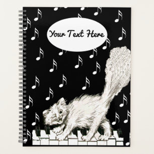 Knipoogje Witte Kat Lopen op Piano Keys Muziek Opm Planner