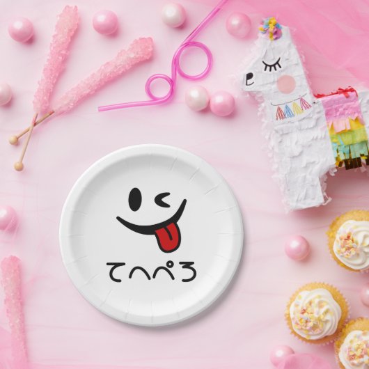 Knipperende gezicht tong uit てへぺろ Tehepero | Oeps Papieren Bordje (Feest)