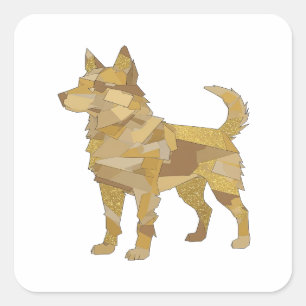 Knipperig grijze GOLDEN DOG-cadeausticker Vierkante Sticker