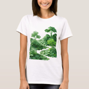 Knipperig groene GROENE MUNTEN EN BOMEN Ontwerp T-shirt