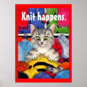 Knit arrive mignon poster tricot chat (Devant)