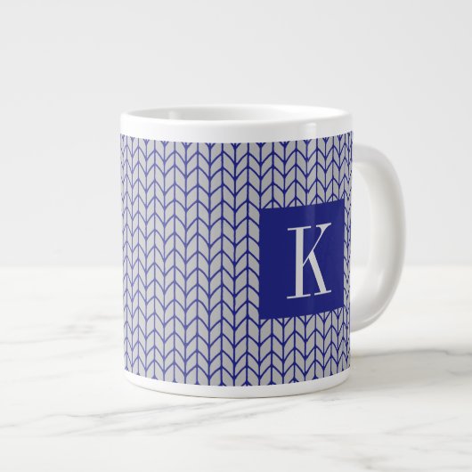 KNIT BLEU GRIS Grosse Mug Blanc + Initiale II (Devant droit)
