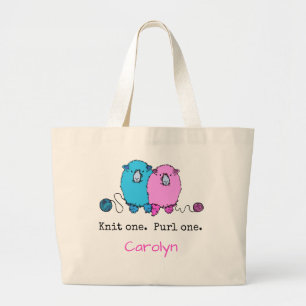 Knit één Purl. Fun fluffy schaap gepersonaliseerd Grote Tote Bag