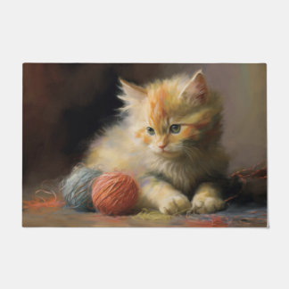 Knit gebeurt Oranje keuken die met garen spelen Deurmat