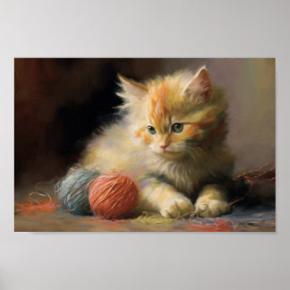 Knit gebeurt Oranje keuken die met garen spelen Poster