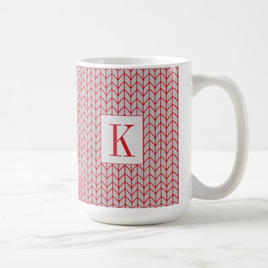 KNIT GRIS ROUGE Tall White Mug + Initial (Droite)