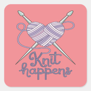 Knit Happens Grappig Breien Garen Liefhebber Desig Vierkante Sticker