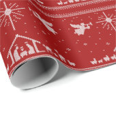 Knit Nativiteitsscène Christelijk kerstrood wit Cadeaupapier (Rol Hoek)