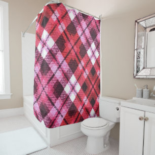 Knit Plaid Tartan Check roze witte wijn patroon Douchegordijn
