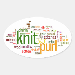 Knit Purl Knitting Lexicon voor Knitters Ovale Sticker