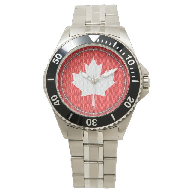 Knit Style Maple Leaf Knitting Motif Horloge (Voorkant)