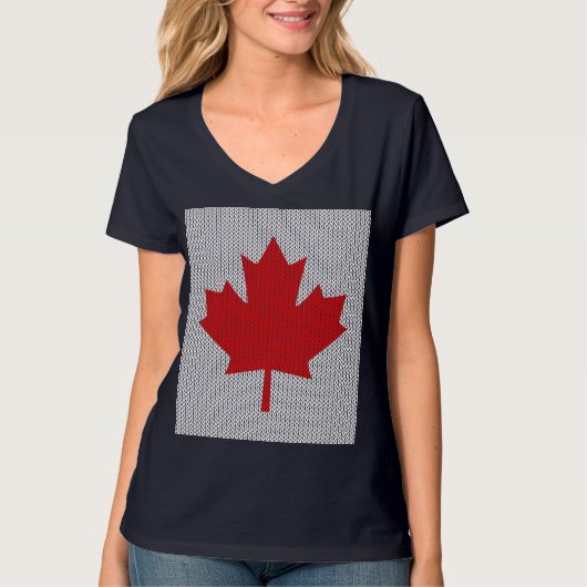 Knit Style Maple Leaf Knitting Motif T-shirt (Voorkant)