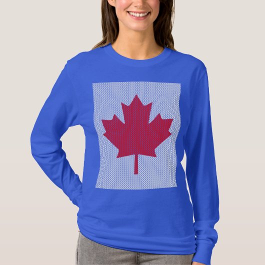 Knit Style Maple Leaf Knitting Motif T-shirt (Voorkant)