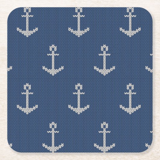 Knit Zee Anchor Vierkante Kartonnen Onderzetter (Voorkant)
