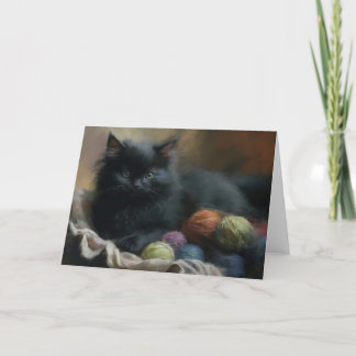 Knitt Companion Black Kitten met Yarn Bedankkaart
