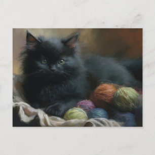 Knitt Companion Black Kitten met Yarn Briefkaart