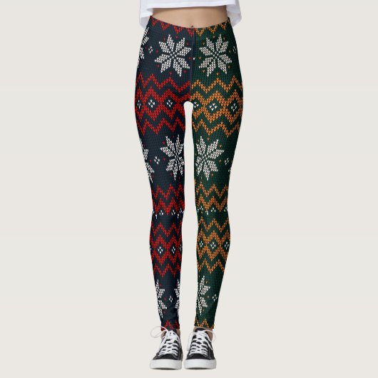 Knitted Christmas And New Year Flower Pattern Mom Leggings (Voorkant)
