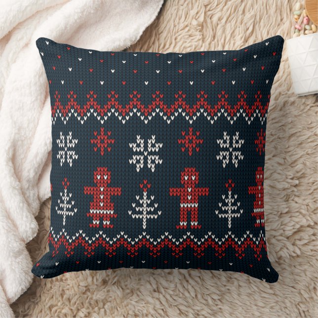 Knitted Christmas Pillow with Trees & Snowflakes Kussen (Deken)