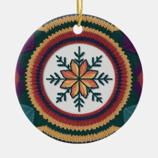 Knitted Fall Leaf Snowflake Pattern Christmas Keramisch Ornament (Voorkant)
