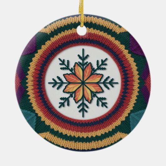 Knitted Fall Leaf Snowflake Pattern Christmas Keramisch Ornament (Achterkant)