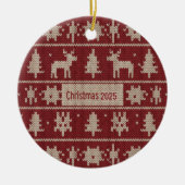 Knitted Sweater Pattern Classic Red & Cream Fair  Keramisch Ornament (Voorkant)