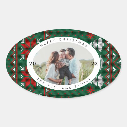 Knitted Sweater Pattern Photo Ovale Sticker (Voorkant)