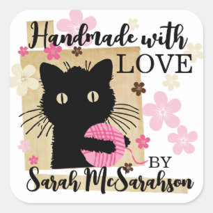 Knitter crochet homespun kittycat garen vierkante sticker