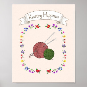 Knitter Happy Knitter Poster Yarn Needle
