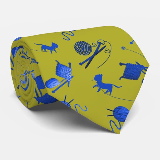 Knitters Cravate Aiguilles en fil Chats Motif bleu (Roulé)