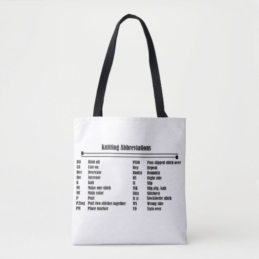 Knitting Abbreviations Prime Canvas tas (Voorkant)